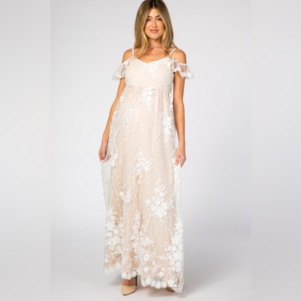 PinkBlush 3D flower off the shoulder ruffle maxi dress nwot